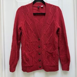 BDG URBAN OUTFITTERS CHUNKY CABLE KNIT BUTTON UP CARDIGAN RED SMALL